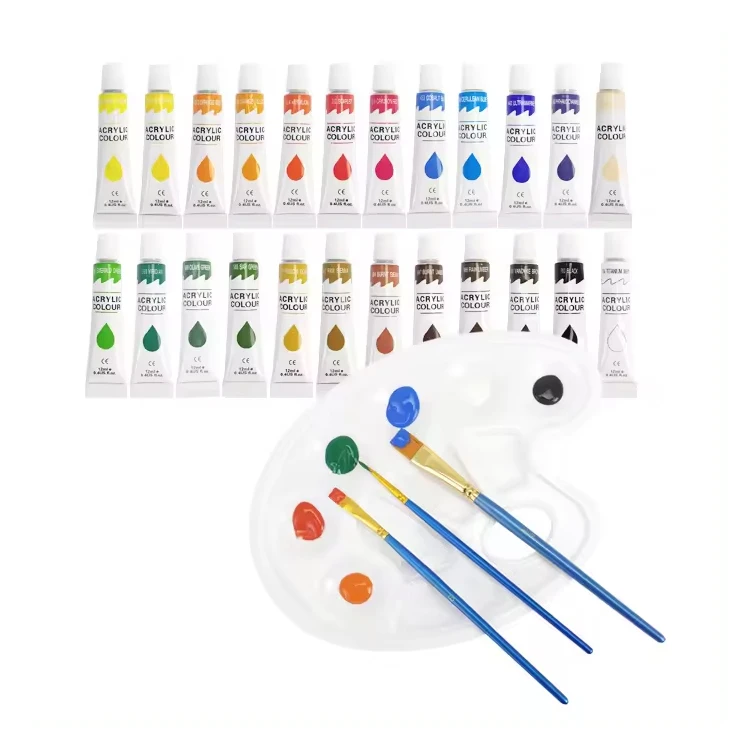 2024 wholesale 12ml aluminum tube with painting brushes palette sponge painting knife acrylic paint painting set kit