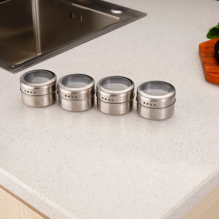 Металлический магнитный контейнер для специй, серебристый, Круглый, под заказ, оптом
