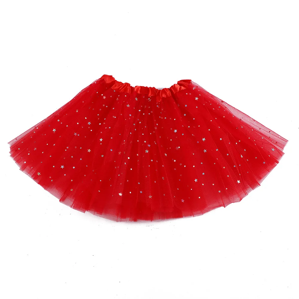 Classic Three Layers Mesh Puffy Short Dress Skirt Girl Sequin Ballet Tutu Skirts for Kid Princess Girl Party Costume Performance