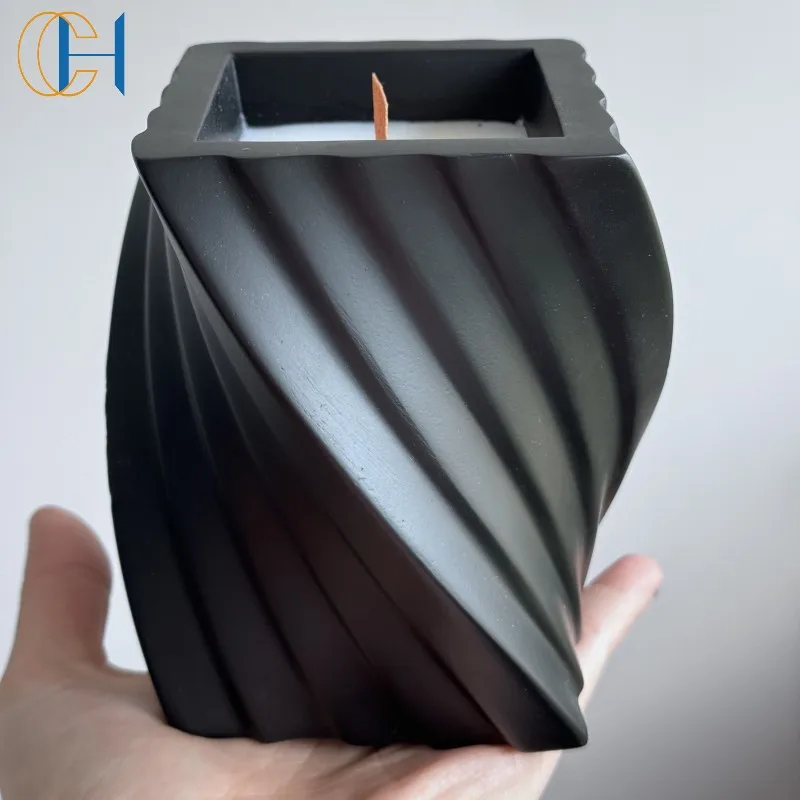 C&H Custom Vintage Design Hexagon Sharp Edge Debossed Logo Concrete Candle Jar with Custom Box