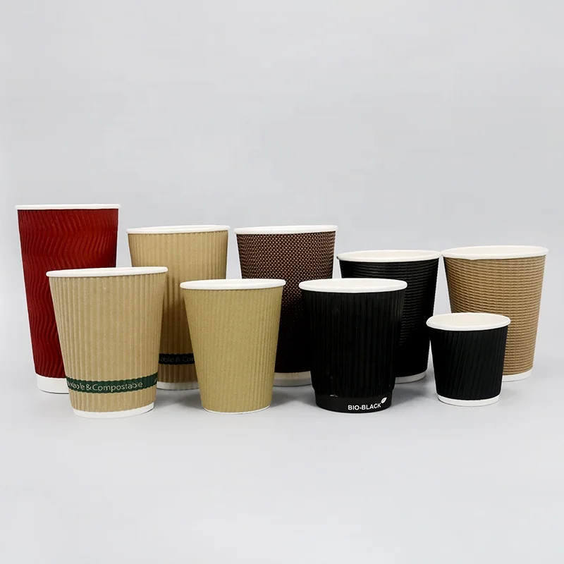 Heat insulation double corrugated paper cup disposable custom nice oem wall logo Item style coffee disposable cup for food
