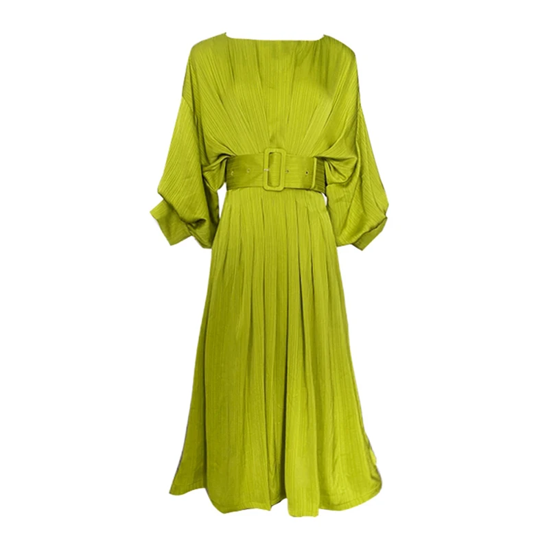 TWOTWINSTYLE Elegant Dress for Women Sashes Lace up Midi Dresses Female 2022 Fashion Clothing New Summer Casual Dresses Woven