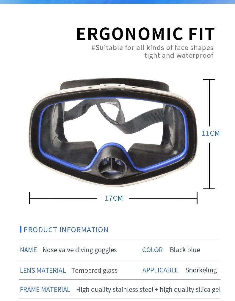 Nose valve diving mask with big frame diving mask for adult