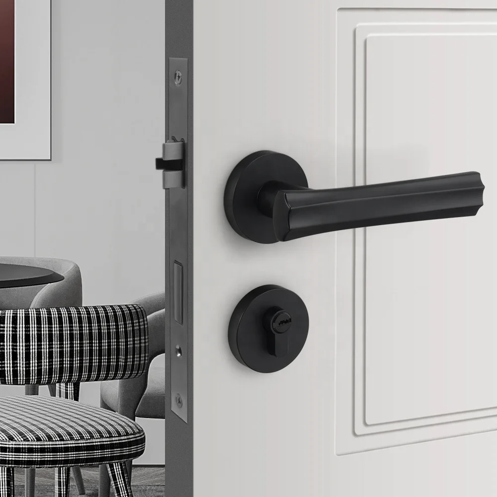 YONFIA 8193R01 house solid zinc alloy matte black interior door handle bathroom lever door lock handle black for wood door
