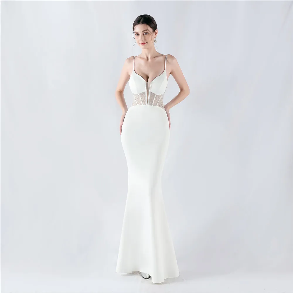 31916#  New Heavy Industry Fishbone Vest Plastic Mesh Hot Drill Sling Package Fishtail Evening Dress