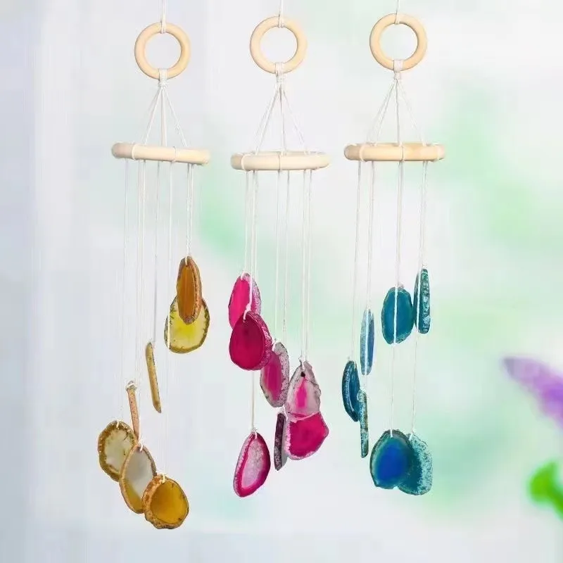 Wholesale Natural stone crystal gemstone crystal craft aura agate slab hand-made wind chime healing gift for home decor