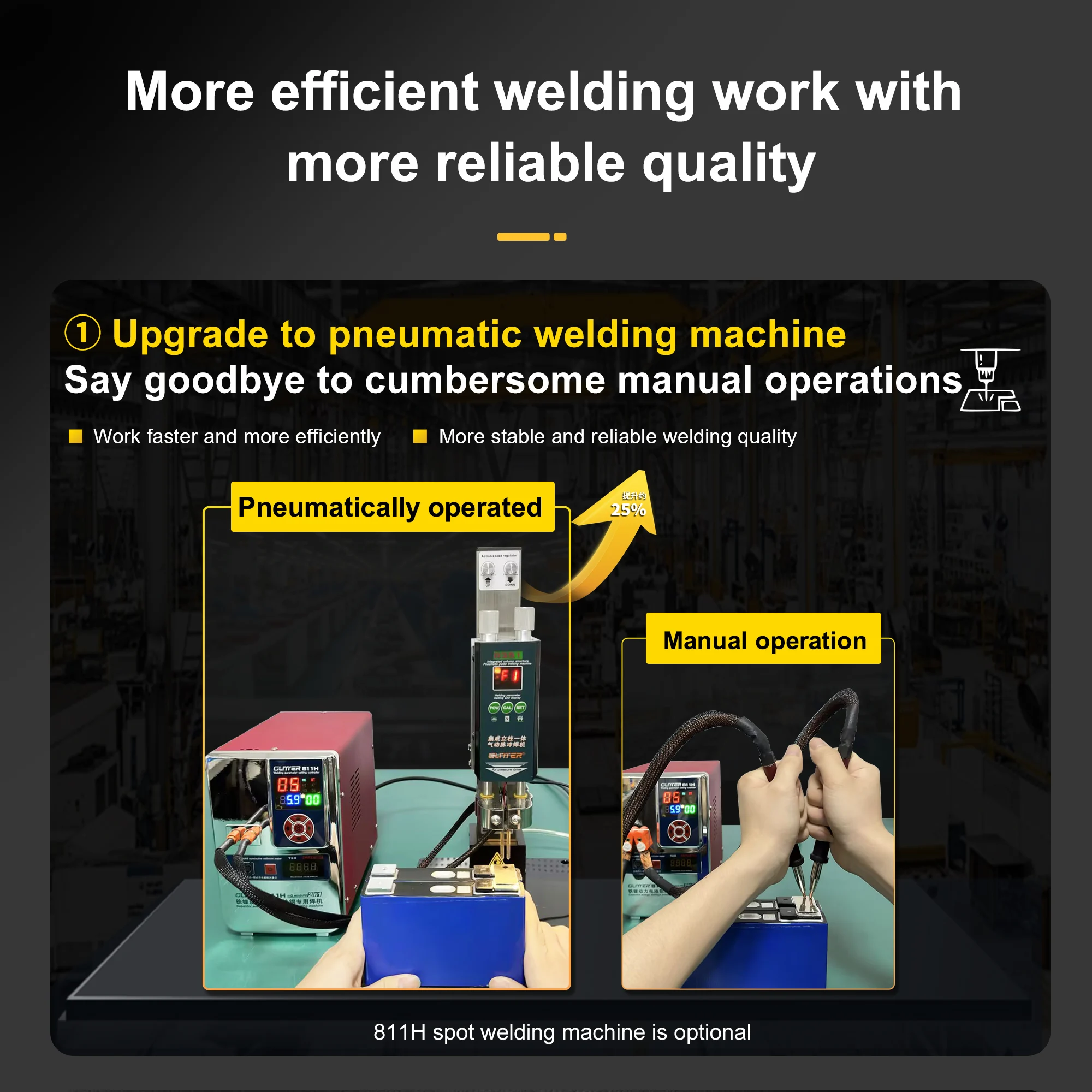 G351 Glitter Parallel Weld Head+42kw 811H Energy Storage Welding Machine+AIR2550 Air Compressor For Welding Pneumatic Battery