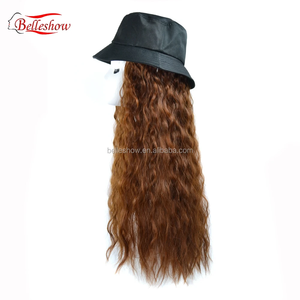 Hot sell wholesale Fisherman hat wig ins hot sell corn style hat fashion black girl curly cap Long curly corn hair