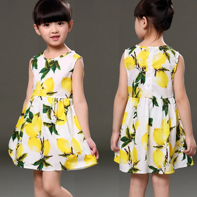 New Lemon Print Design Newborn Baby Clothes Girl Dress Summer Kids Clothing Cotton Sleeveless Princess Vest Dresses 0-6 Years
