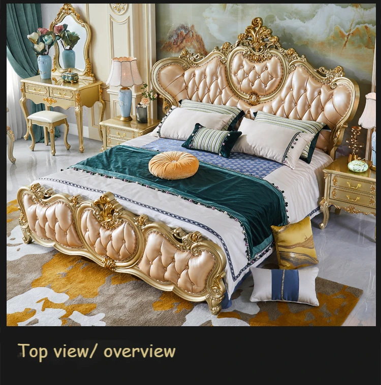 European style solid wood 1.8 meter master bedroom 2 meter king bed 2.2m widened Wedding Princess leather Villa Bed