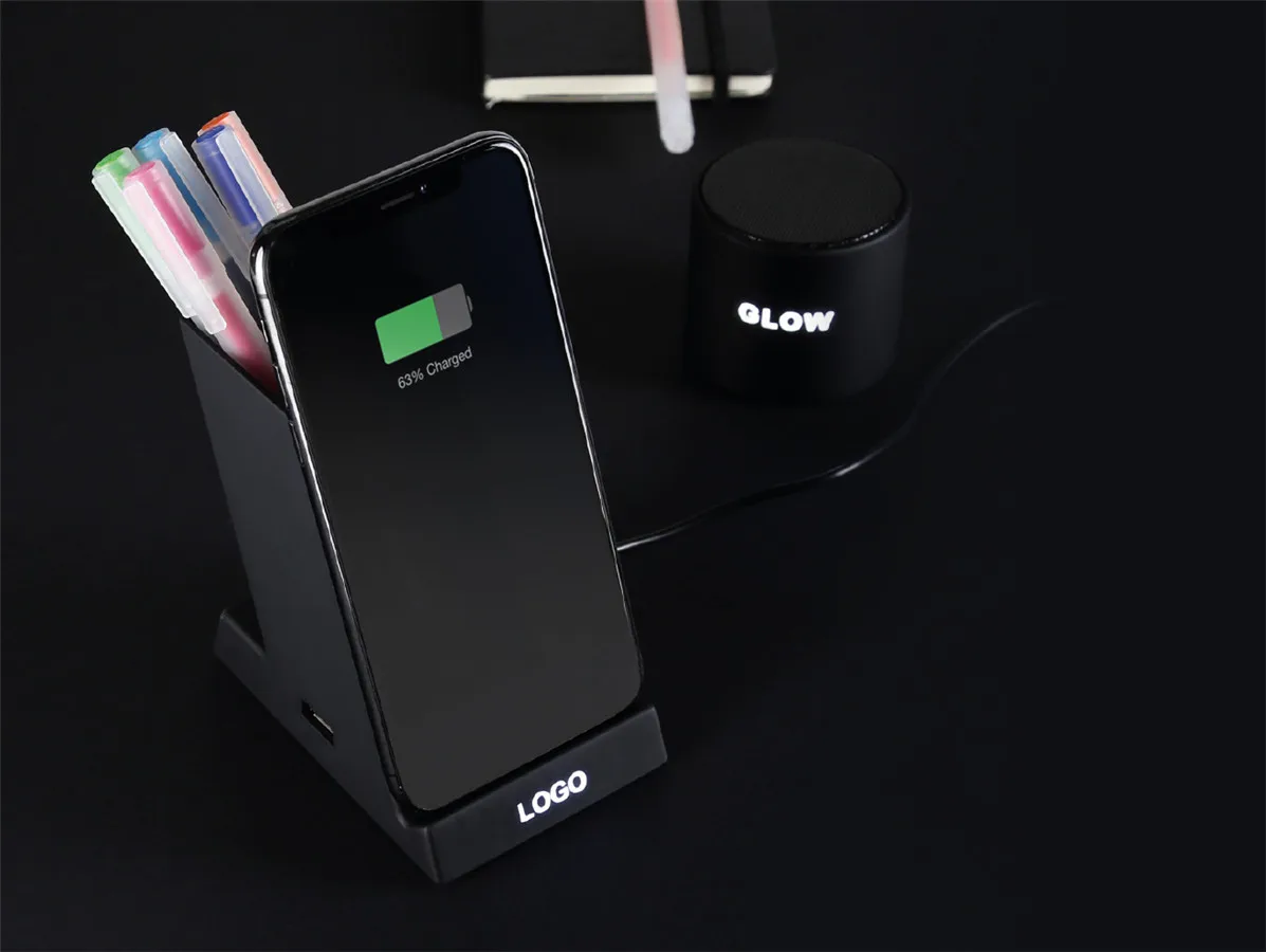 Tech Gadgets Table Organizer LED Logo 10W Pencil pen Holder Phone Holder Charger Wireless Charger Stand for Novelty Gift