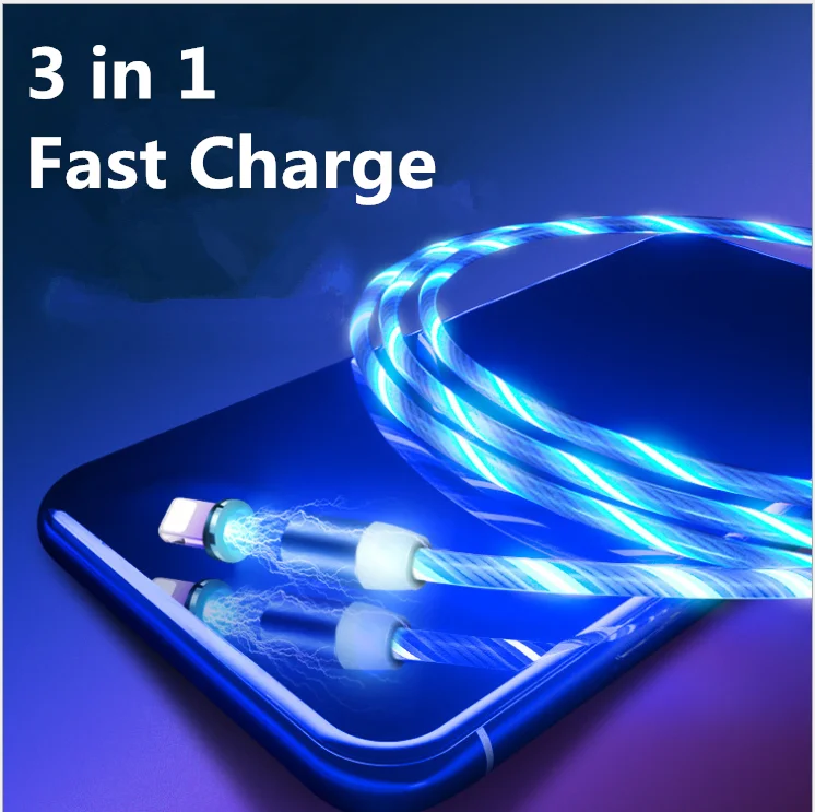 30 Pecent от быстрой зарядки EL светящийся светодиодный стример USB зарядное устройство 3 в 1 Магнитный кабель для мобильного телефона