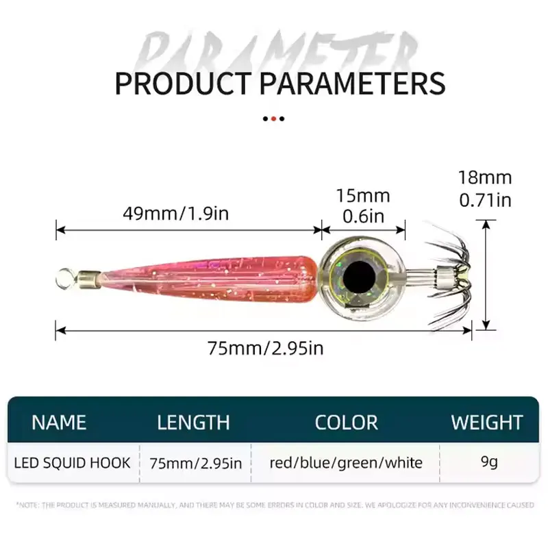 Electronic LED Octopus Squid Jig Hook Lure Deep Sea Bass Bait Fishing Tackle Luminous Accessories for Professional Fishing