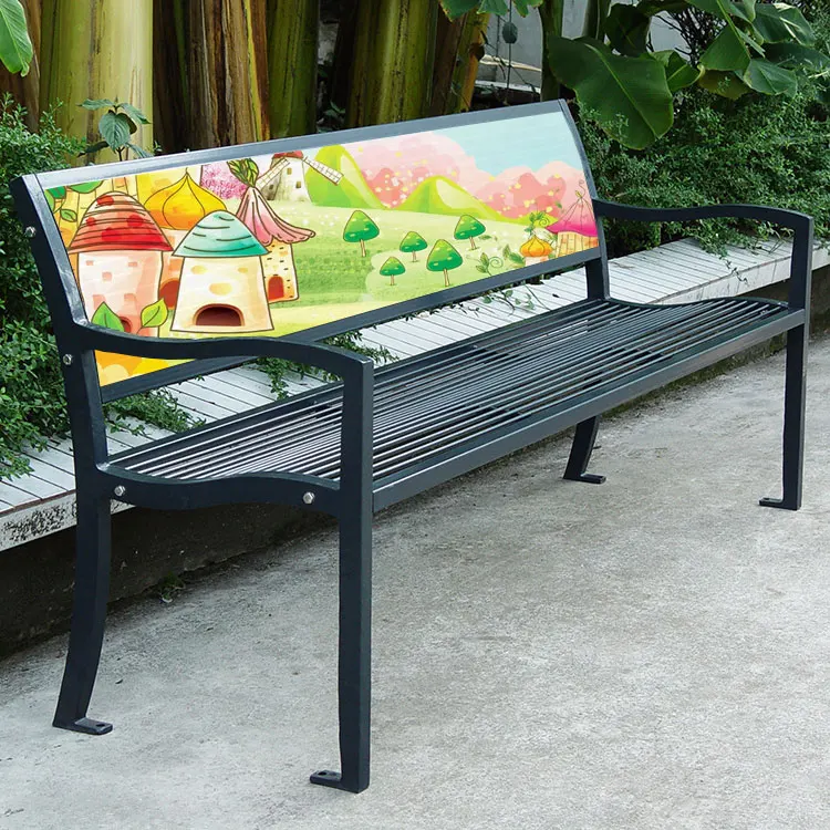 urban street furniture steel advertising bench seat outdoor memorial park benches public garden metal ads bench seating