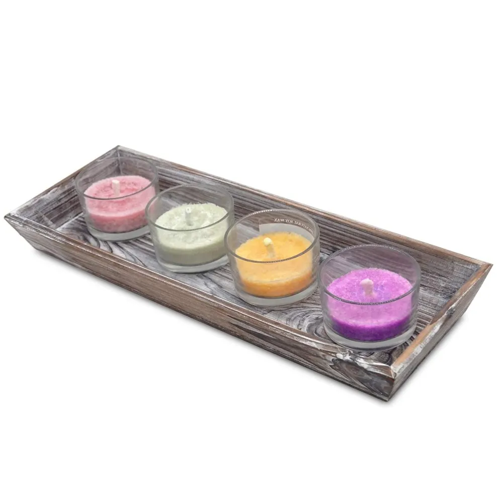 Wholesale Cheap Wood Candle Holder tray with Metal Handle