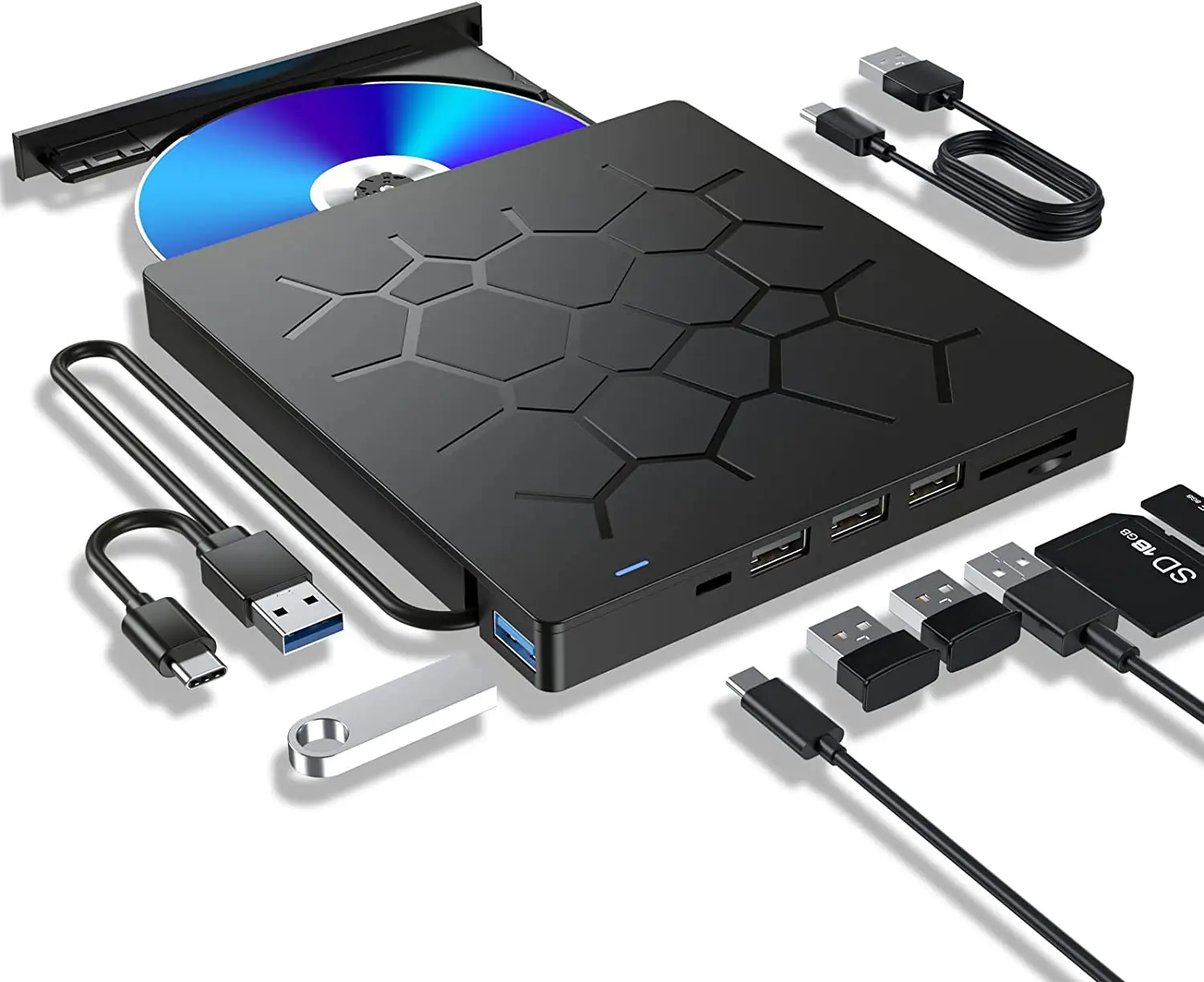Portable usb 3.0 external dvd cd player rw burner with disk/SD, TF card dvd card reader usb dvd multifunction drive