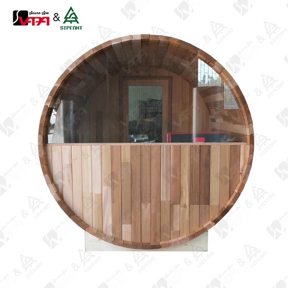 Vapasauna manufacturer outdoor barrel sauna  with porch and top window for 4 people red cedar saunas for sale