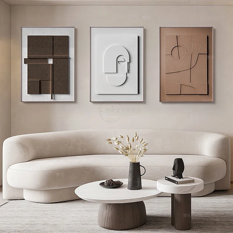 Custom modern living room home decor luxury 3d wall art wood carving decoration relief wall painting Handmade Sandstone Painting