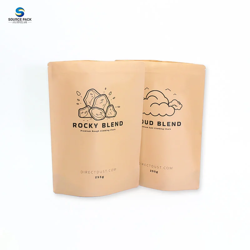 Eco Friendly Seed Nut Dried Fruit Snack Powder Doypack Ziplock Standing Pouch Food Packaging Kraft Paper Bag with Zipper