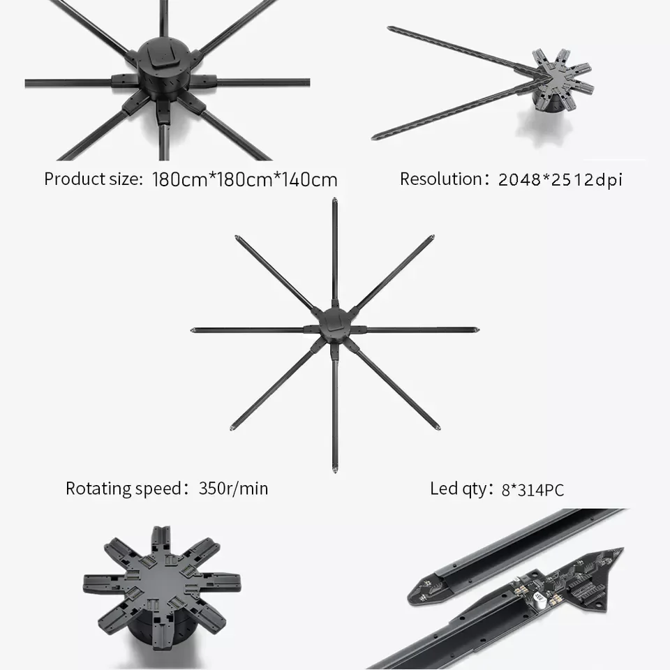 3D Hologram Fan LED Advertising Display 180cm Full Size Holographic Fan Display Advertising  Hologram Projector Cloud