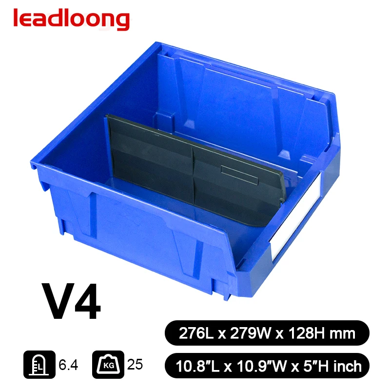 LEADLOONG V4 276*279*128MM Plastic Storage Bin Hanging Stacking Containers With Divider, 11-Inch x 11-Inch x 5-Inch, 6Pack