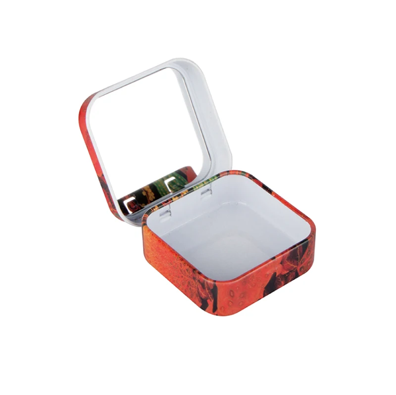 Custom Desprinting Small Rectangle Tin Case Metal Tin Can Box Cosmetic Packing CMYK Lipstick Case with Mirror Eye Kit Tin Case