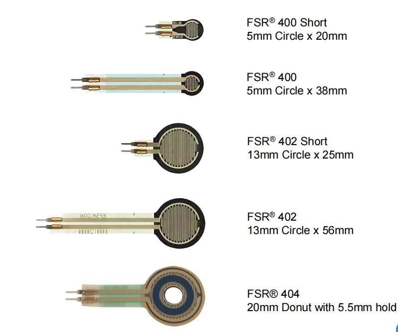 Factory production of single point circular flexure force measuring resistor fsr402 sensor for measuring force changes