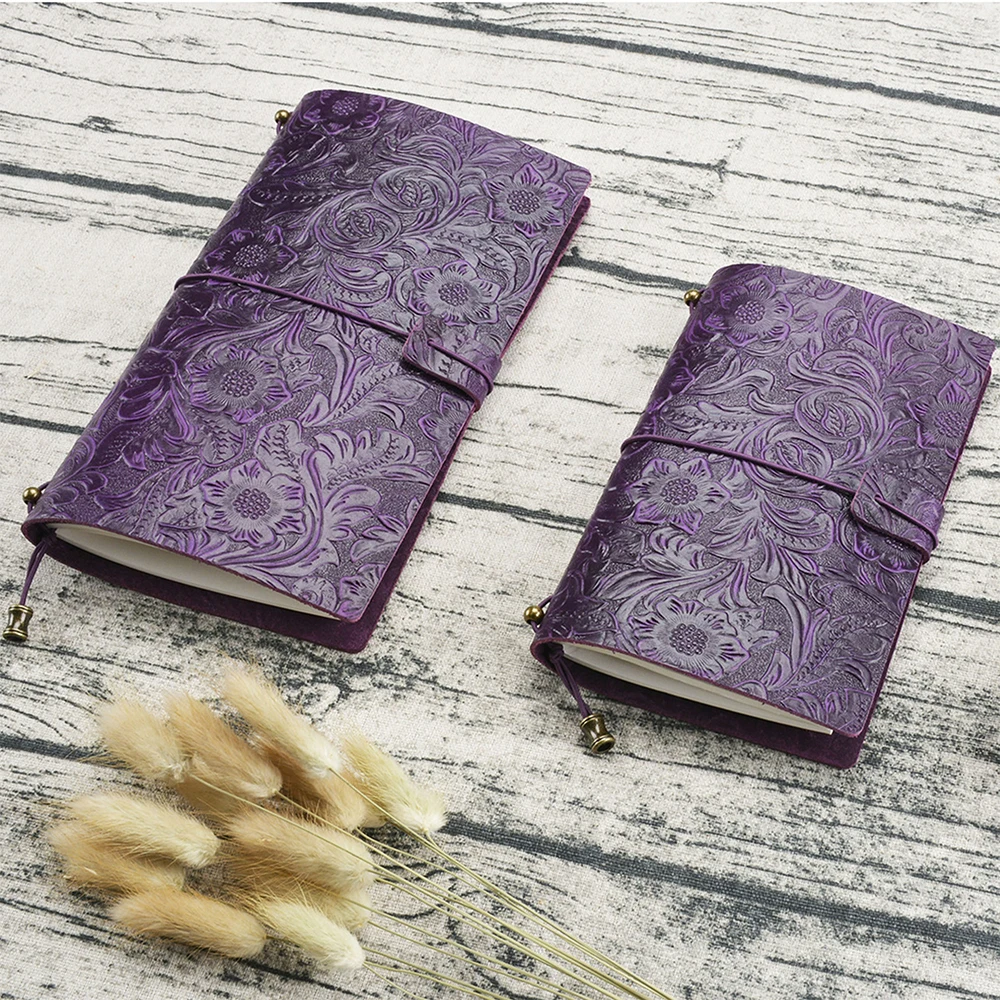 Fashionable Embossing Genuine Leather Notebook Creative Handmade Travel Journal Business Promotional Gift Planner Printed Diary