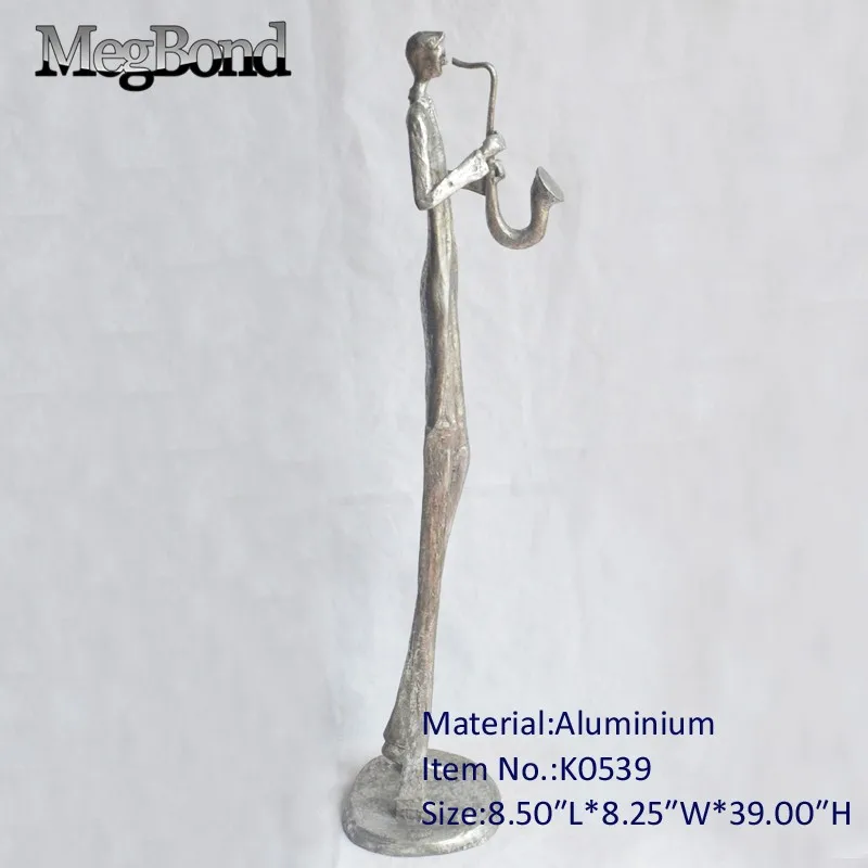 Cast Aluminium saxophonist musician statue, bronze large abstract musician player
