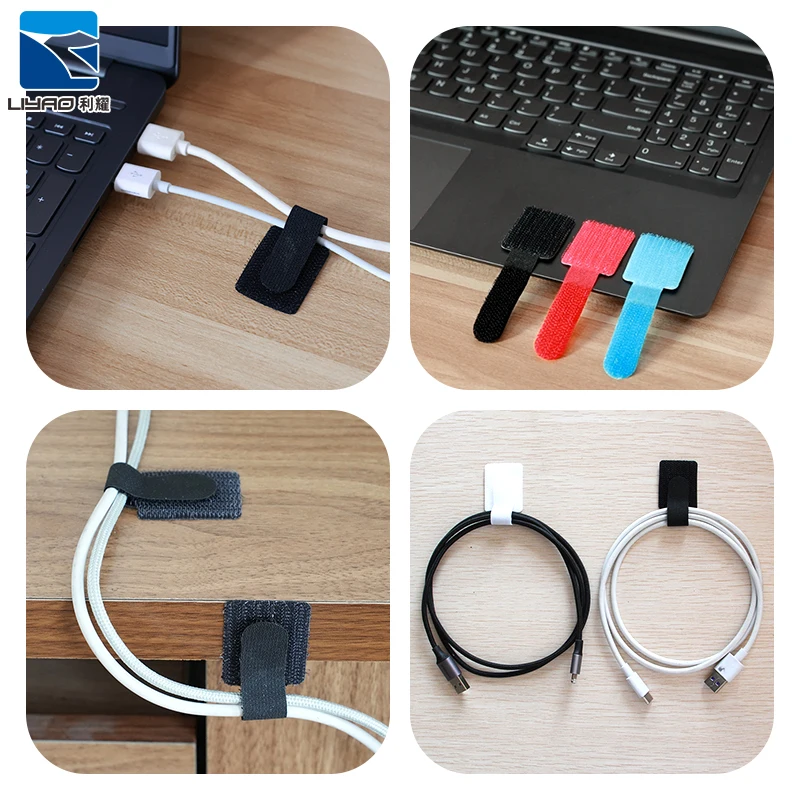 customized Adhesive Wire Organizer Cord Organizers Adjustable Hook and Loop Cable Ties Clips for Wrappers Keeper Kitchen Office