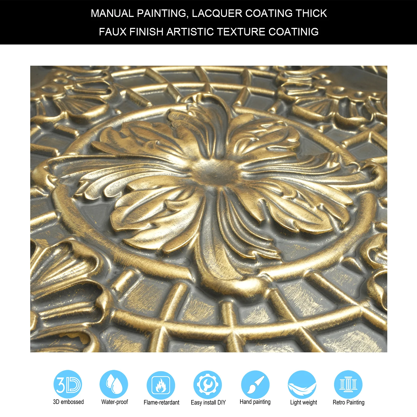 Paint distressed Plastic ceiling boards Decorative ceiling panels for Cafe Club Public house PL31Ancient gold