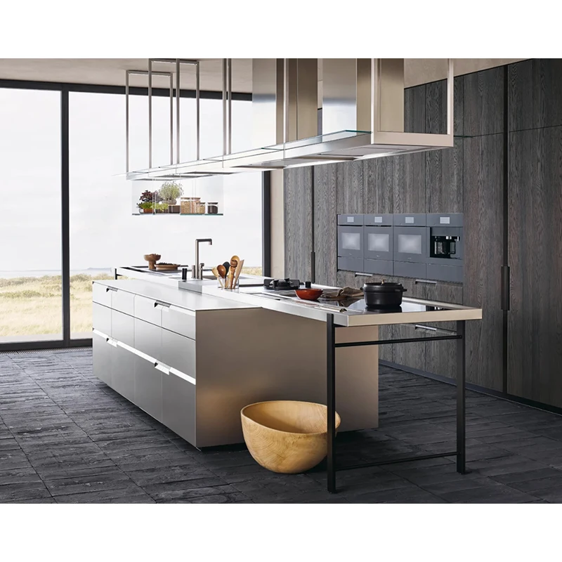 Kejia Wood Veneer Kitchen Cabinet Furniture Storage Rack Door Panel Design Cuisine Apart Glass Wall Modern Kitchen Cabinet Sale