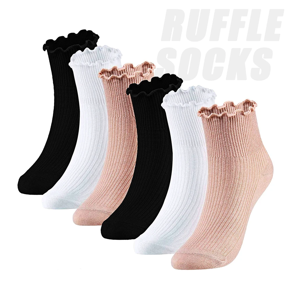 Socks Uron New Cotton Crew Socks Women Custom Logo Ruffle Crew Socks Women from zhuji