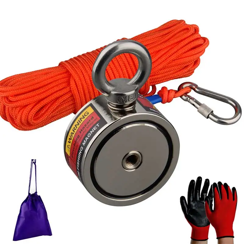 Strong Double sided Neodymium Fishing Magnet Set 120KG*2 20M Rope Permanent Rare Earth Magnetic Holder