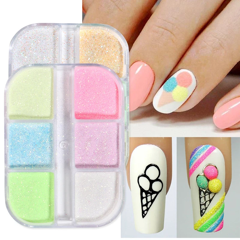 Wholesale custom logo New 6 Grid/Box Symphony Luminous Sugar Laser Irregular Neon Nail Glitter