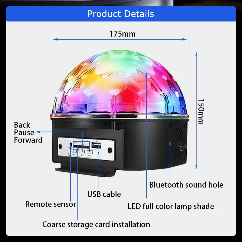 9 Colors Dj Sound Activated Rotating Led Party Lights Blue Tooth Disco Ball Lights With Remote Control
