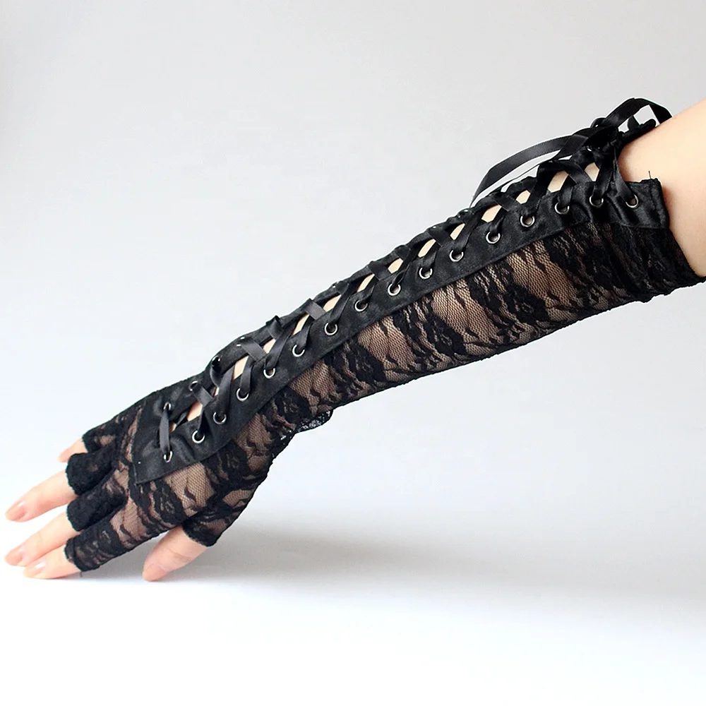 
Rubber Rivet Ribbon Shiny Gloss Nightclub Queen Temptation Sexy Women Ladies Sexy Opera Gloves 