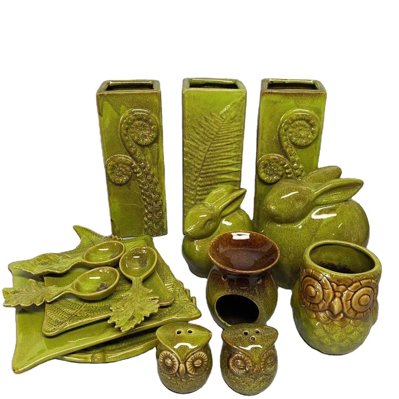 Фарфоровая Ваза с реактивной глазурью для цветов, масляная горелка, украшение для кролика, набор для соли и перца, тарелка, новый дизайн 2023