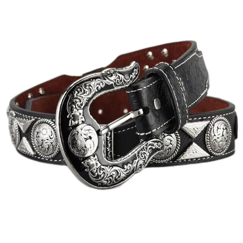 Mens Western Belt Cowboy Country Concho Leather Belt for Jeans Pants Rodeo