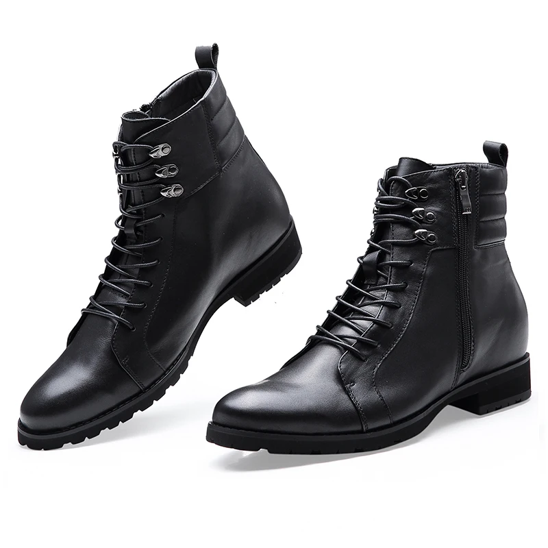 Factory wholesale Elevator shoes for men height increasing shoes winter boots for men Lace-Up Side Zip Snow Boots