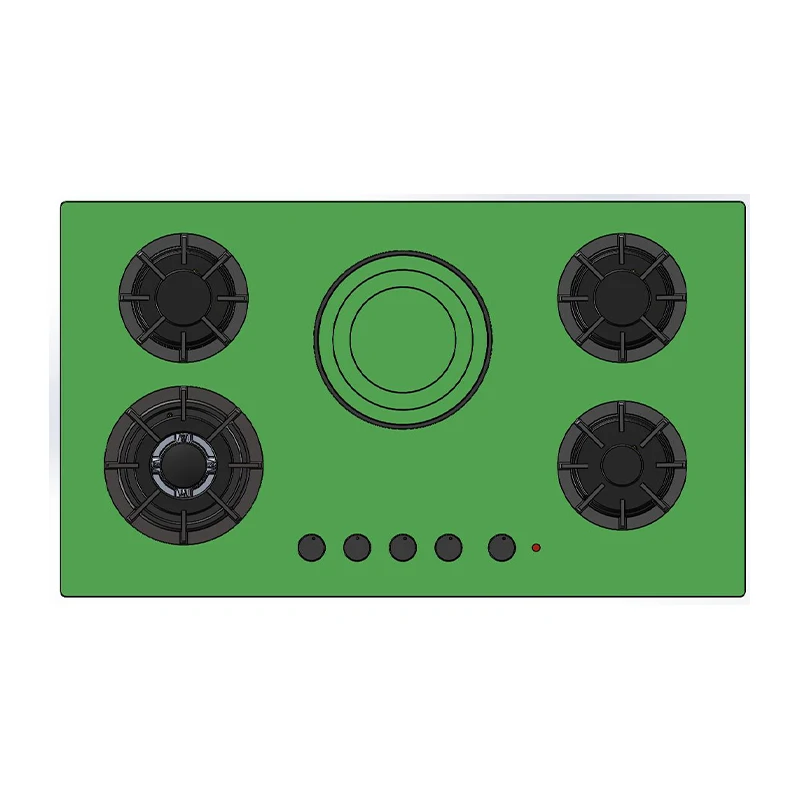 Home Kitchen Appliance 5 Burners Ceramic Glass Panel Electric-Gas Hob With 1 Electric + 3 Gas Burners Combined Stove