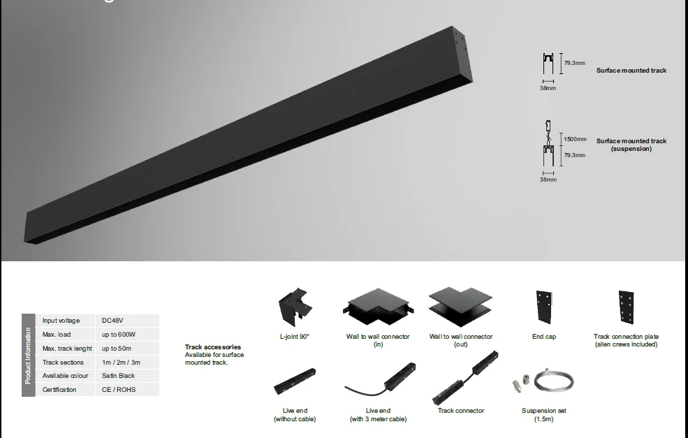 48V DC surface mounted magnetic linear track lights