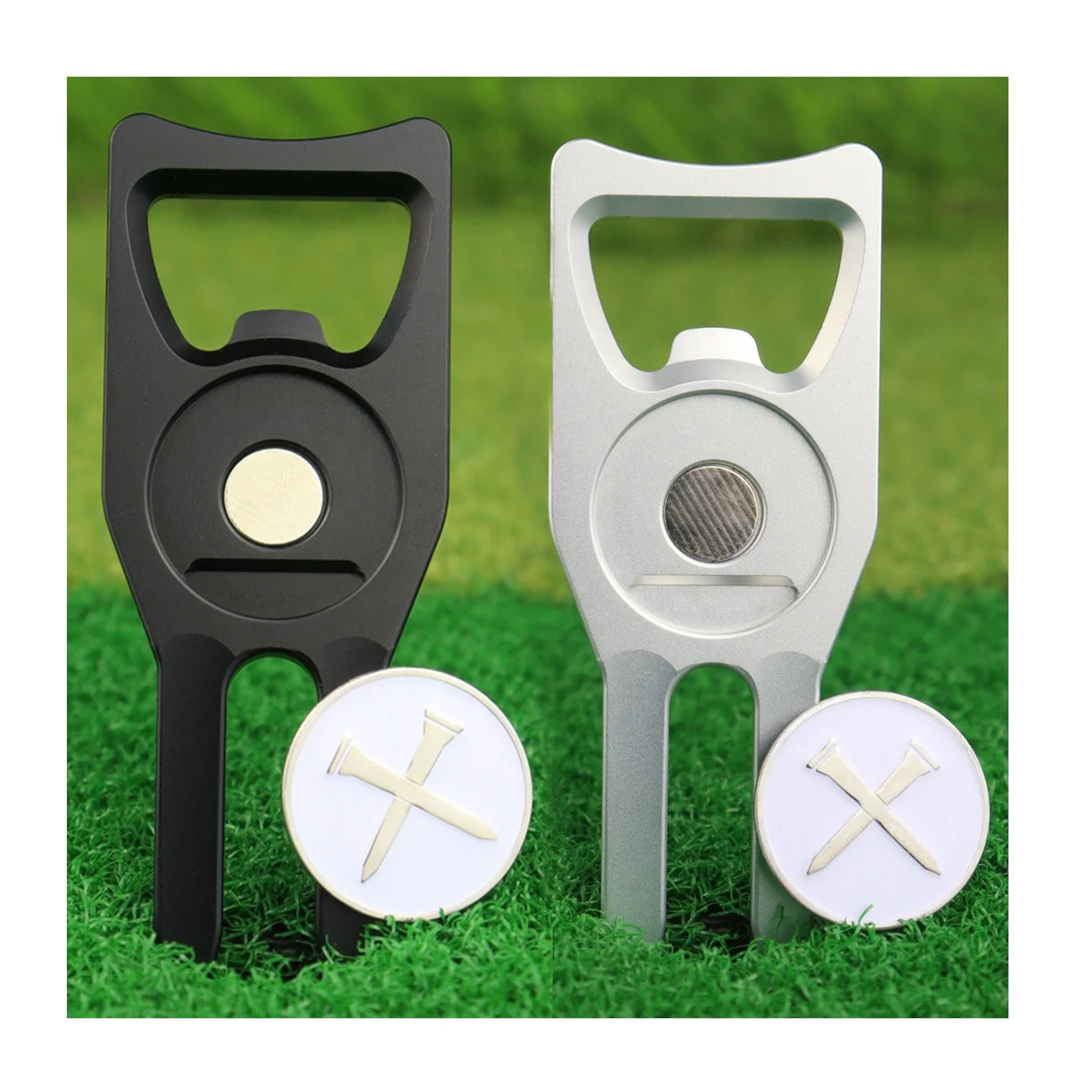 New aluminum alloy golf fork 4 in 1 tool course repair putter auxiliary ball mark corkscrew golf accessories