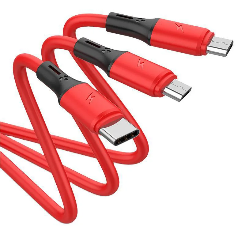 5A 1.2M Multi-Functional Phone Charging 3 In 1 Usb Micro Type C Fast Data Transmission Charging Cable For Mobile Phone