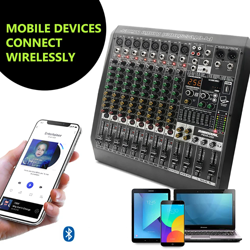 PMX8 professional Double DSP effector 8 Channels Audio mixer +48v Phantom Power Usb Reverb Mixing Console for stage