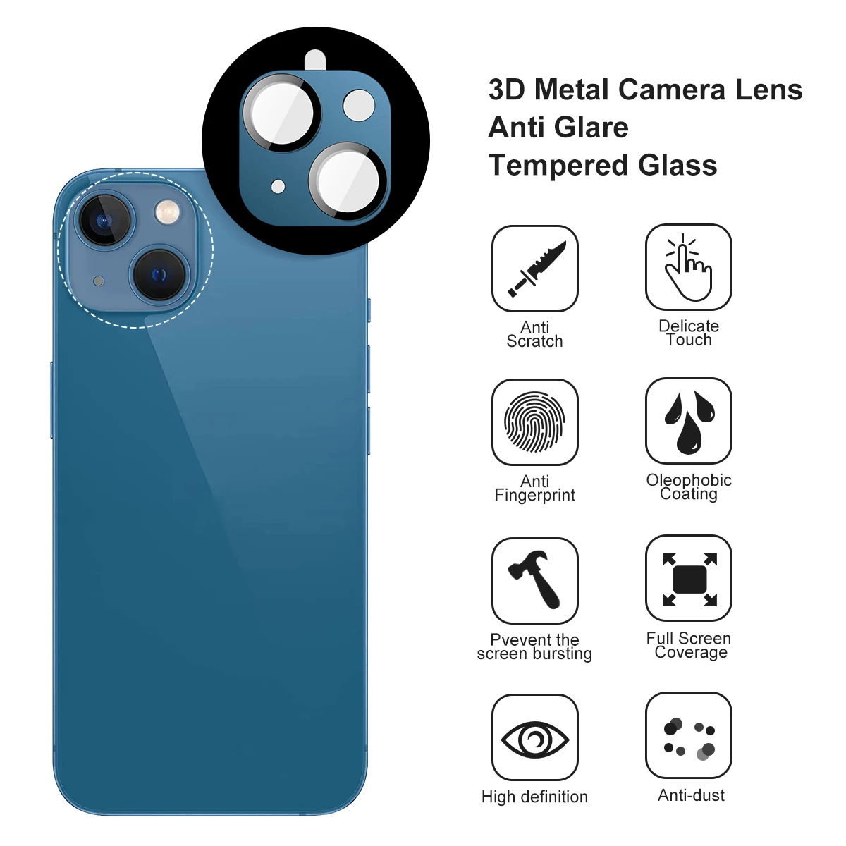 High Quality Fashion Aluminum Alloy Tempered Glass Screen Camera Lens Protector for iphone 13 12 Pro max