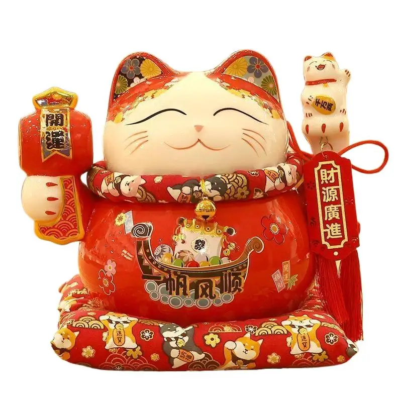 Feng Shui Decoration ceramic piggy coin bank Japanese figurine gift 7.5 inch Fortune Lucky cat Maneki Neko Painted Ceramic Cats