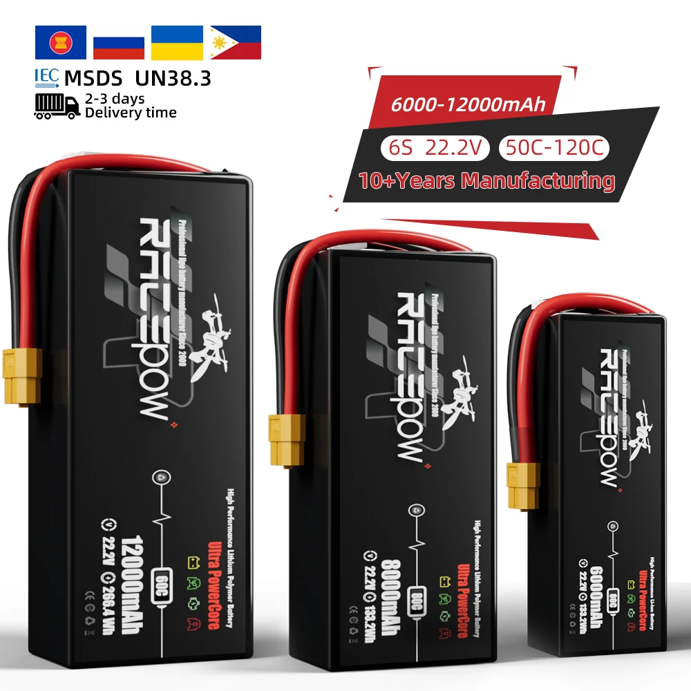 Racepow 6S 22.2V 6500/8000/10000mAh Lipo Battery For FPV Drone RC Parts With XT60 XT90 XT150 Plug Battery