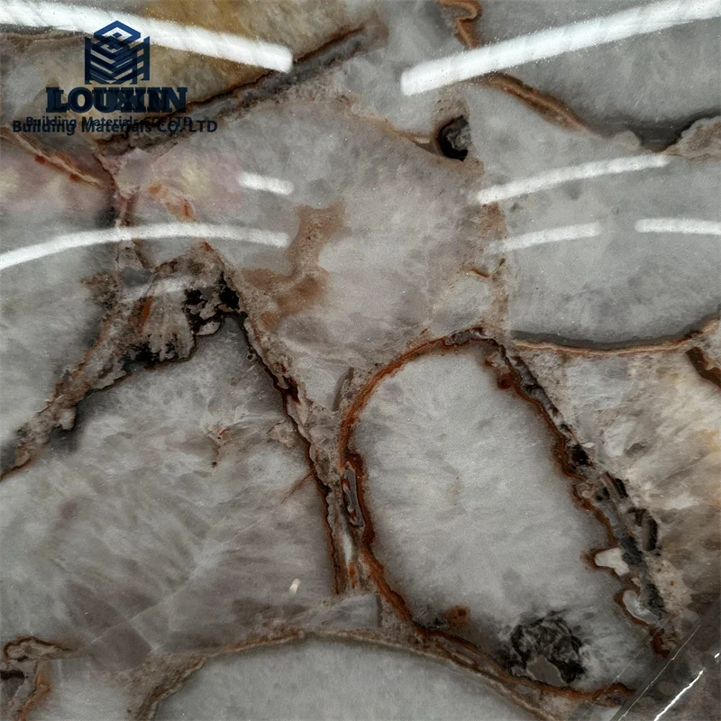 3200mm Big Size natural Stone White Agate  18mm Thickness semi precious stone Slab For Countertops