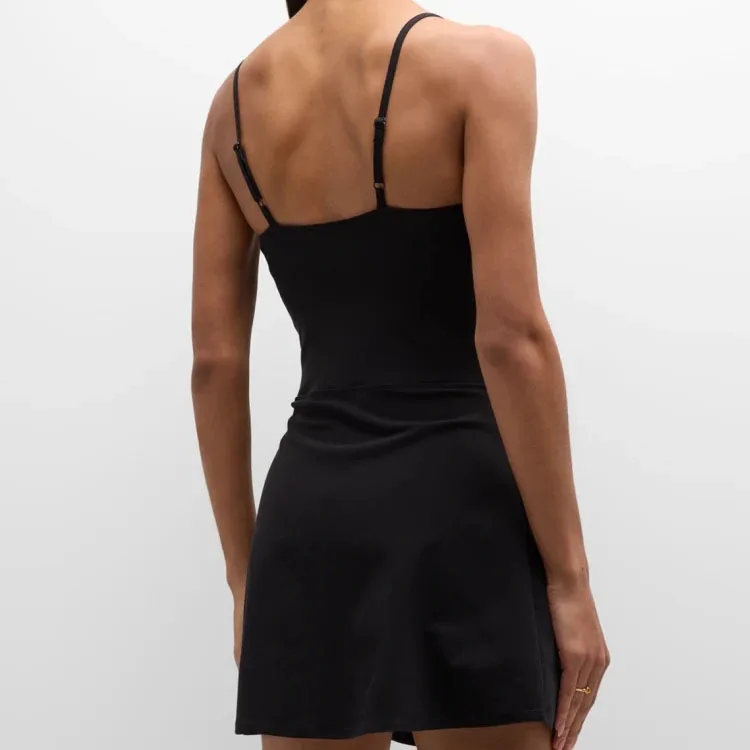 Wholesale Custom Logo Golf Wear Active Dress Solid Black Sleeveless Yoga Women Tennis Dress with shorts